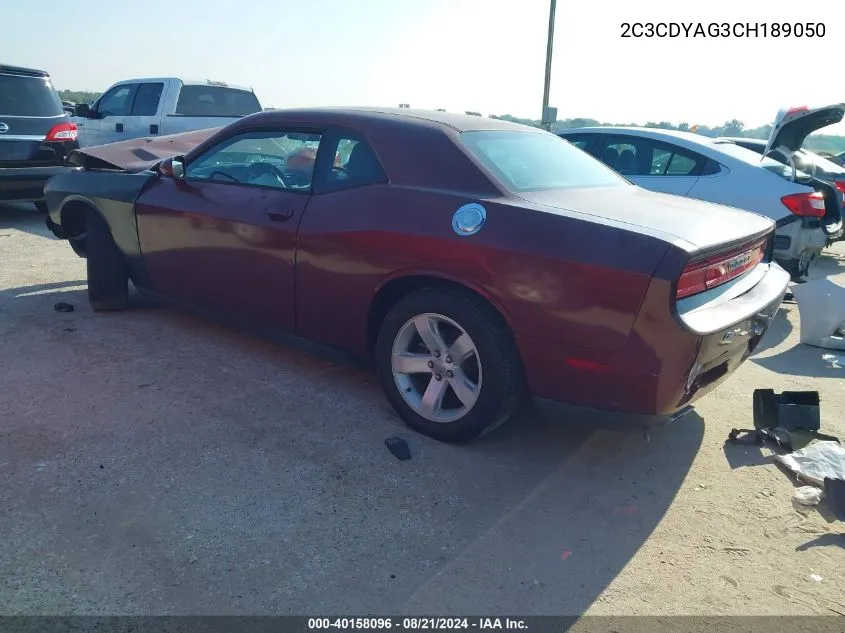 2012 Dodge Challenger Sxt VIN: 2C3CDYAG3CH189050 Lot: 40158096