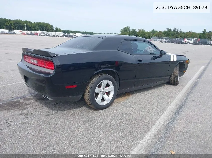 2C3CDYAG5CH189079 2012 Dodge Challenger Sxt