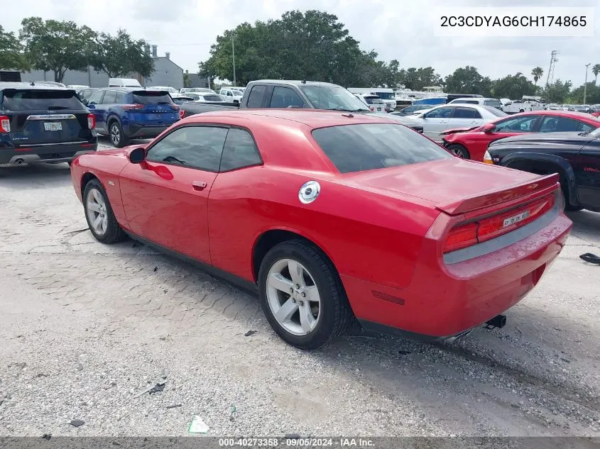 2C3CDYAG6CH174865 2012 Dodge Challenger Sxt