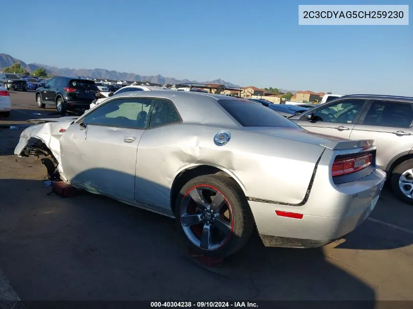 2012 Dodge Challenger Sxt VIN: 2C3CDYAG5CH259230 Lot: 40304238