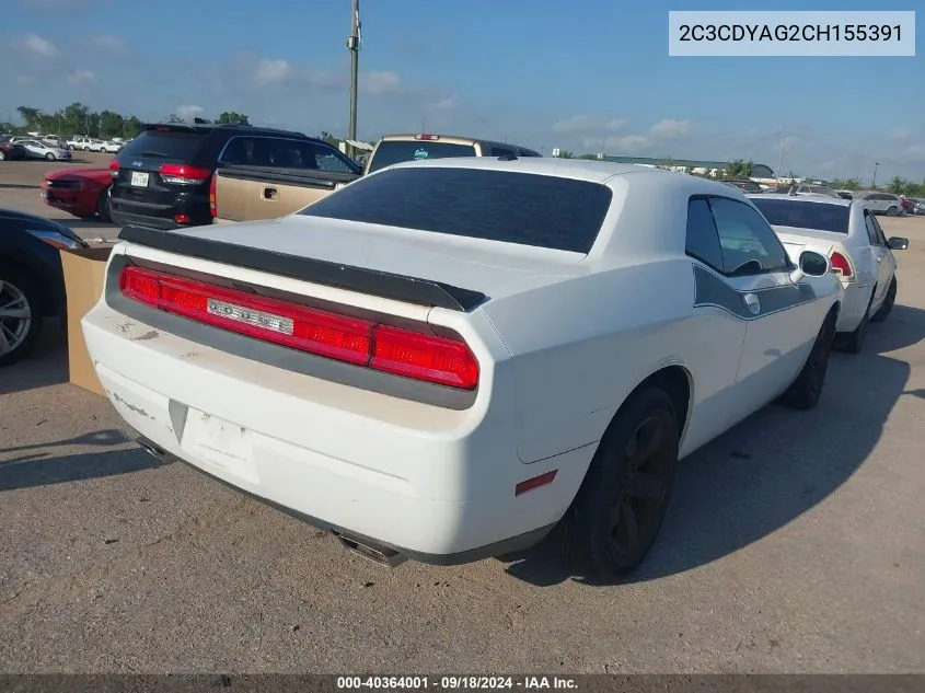 2012 Dodge Challenger Sxt VIN: 2C3CDYAG2CH155391 Lot: 40364001