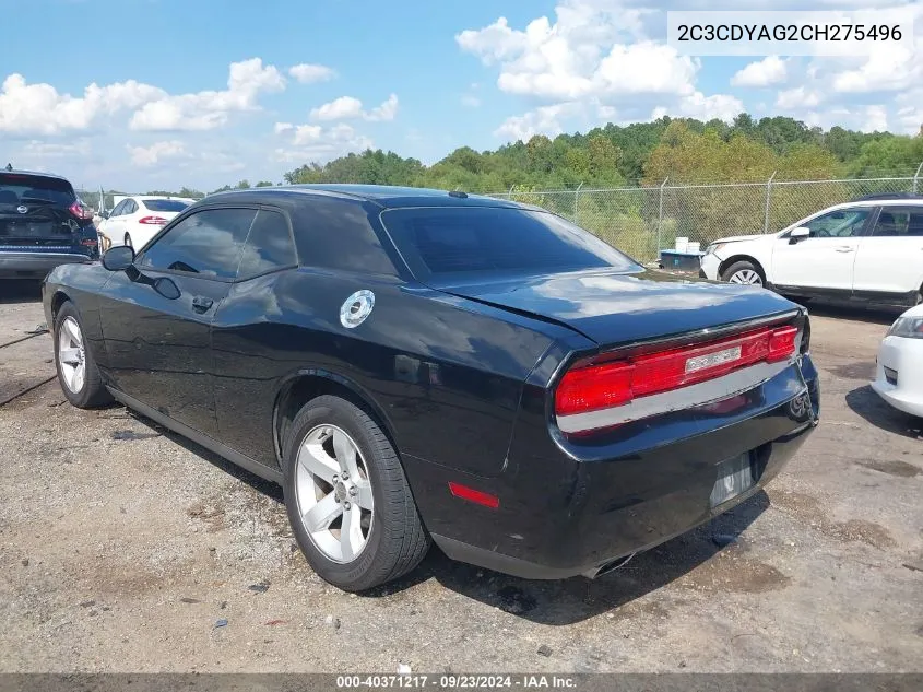 2012 Dodge Challenger Sxt VIN: 2C3CDYAG2CH275496 Lot: 40371217