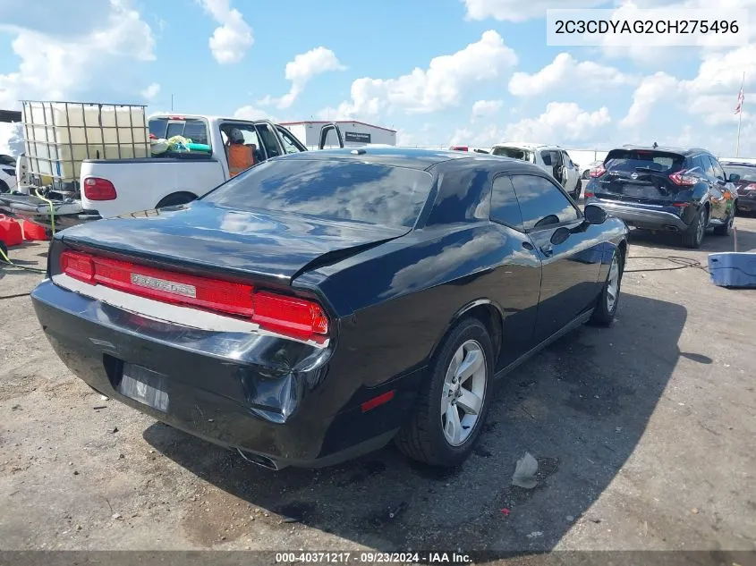 2012 Dodge Challenger Sxt VIN: 2C3CDYAG2CH275496 Lot: 40371217