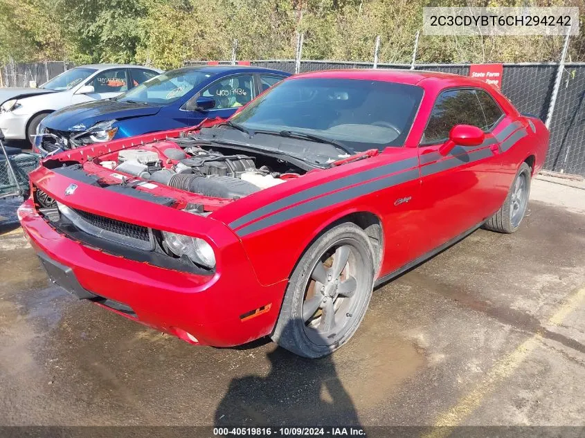 2012 Dodge Challenger R/T VIN: 2C3CDYBT6CH294242 Lot: 40519816