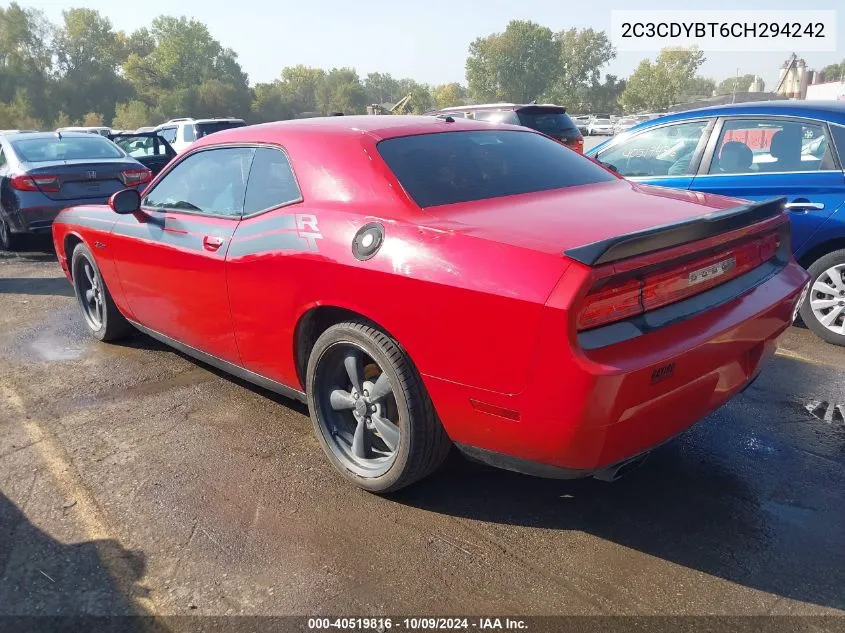 2012 Dodge Challenger R/T VIN: 2C3CDYBT6CH294242 Lot: 40519816