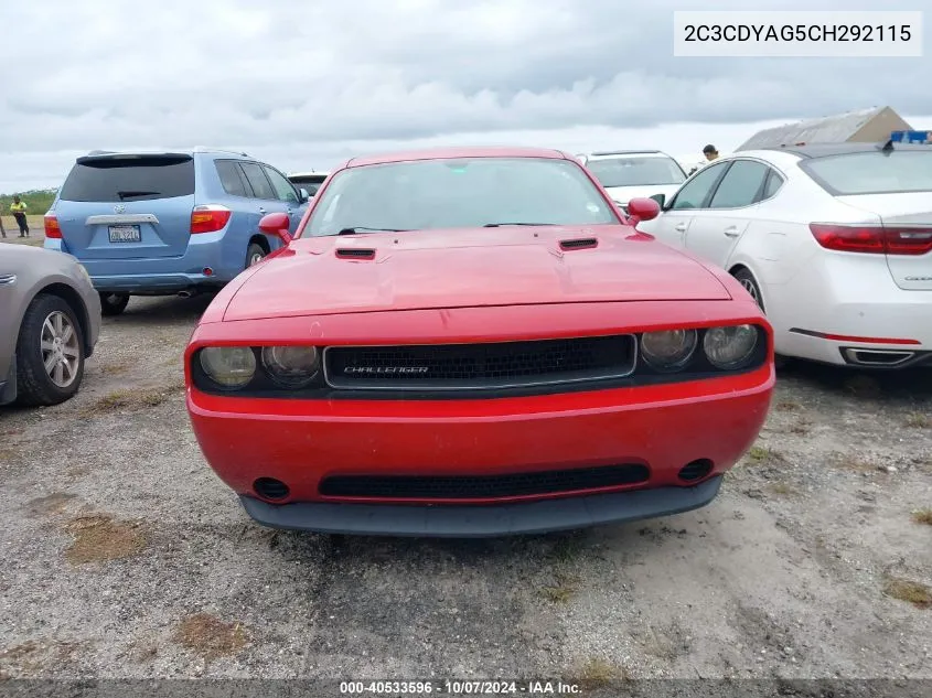 2012 Dodge Challenger Sxt VIN: 2C3CDYAG5CH292115 Lot: 40533596