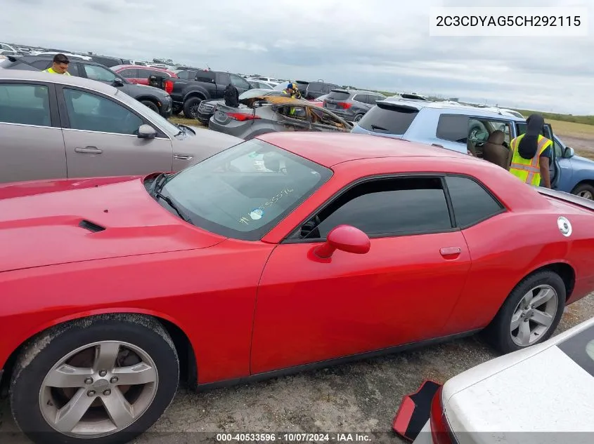 2012 Dodge Challenger Sxt VIN: 2C3CDYAG5CH292115 Lot: 40533596