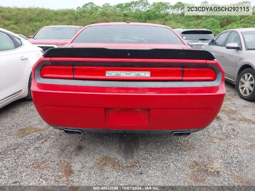 2012 Dodge Challenger Sxt VIN: 2C3CDYAG5CH292115 Lot: 40533596