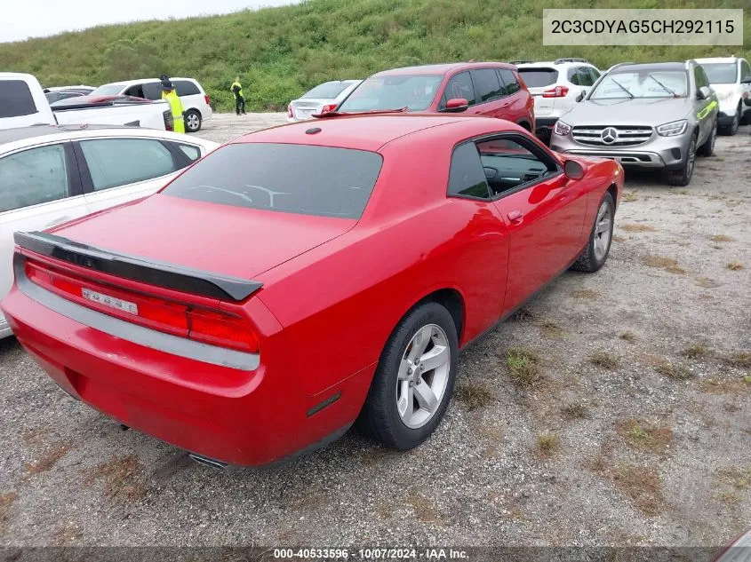 2012 Dodge Challenger Sxt VIN: 2C3CDYAG5CH292115 Lot: 40533596