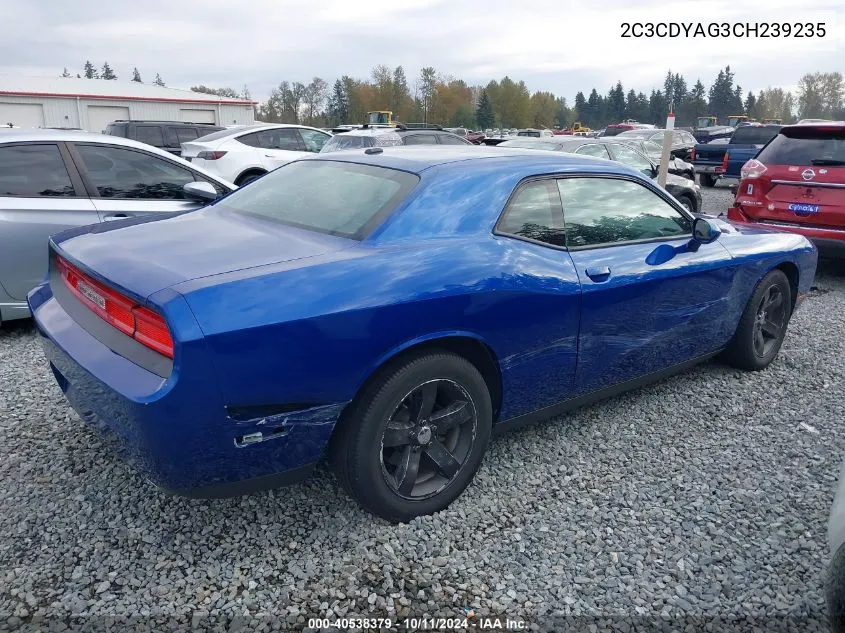 2012 Dodge Challenger Sxt VIN: 2C3CDYAG3CH239235 Lot: 40538379