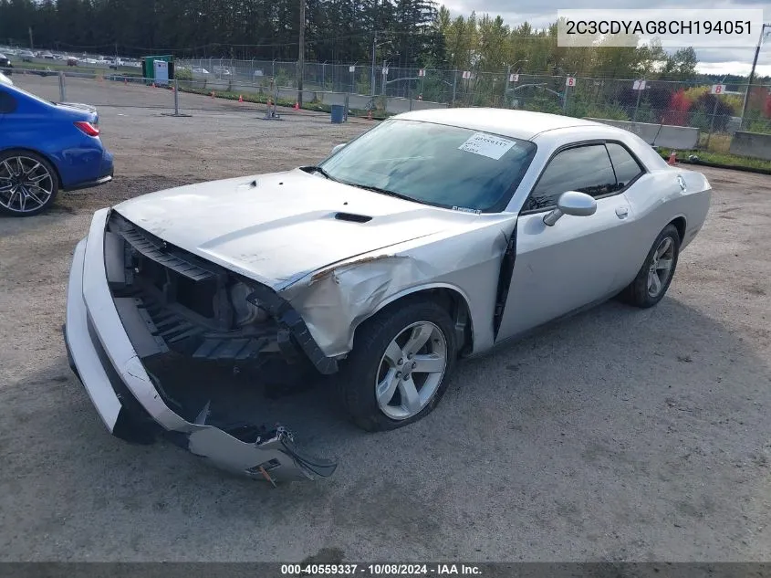 2012 Dodge Challenger Sxt VIN: 2C3CDYAG8CH194051 Lot: 40559337