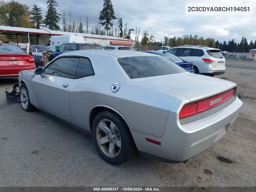 2012 Dodge Challenger Sxt VIN: 2C3CDYAG8CH194051 Lot: 40559337