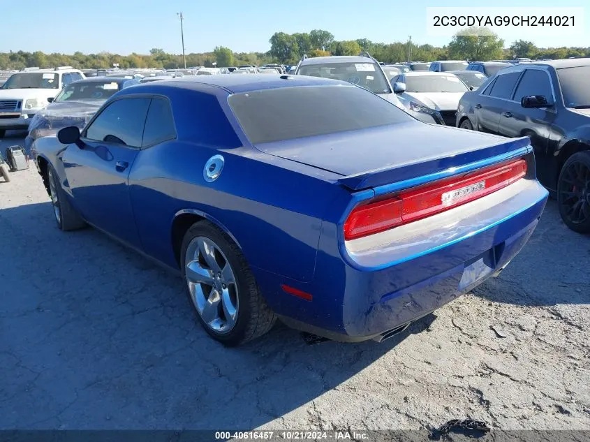 2C3CDYAG9CH244021 2012 Dodge Challenger Sxt