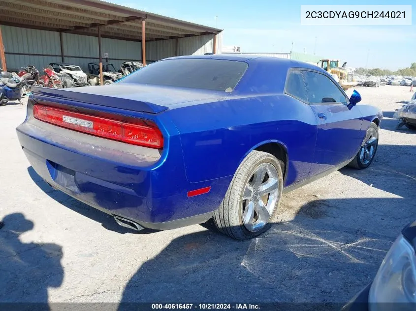 2C3CDYAG9CH244021 2012 Dodge Challenger Sxt