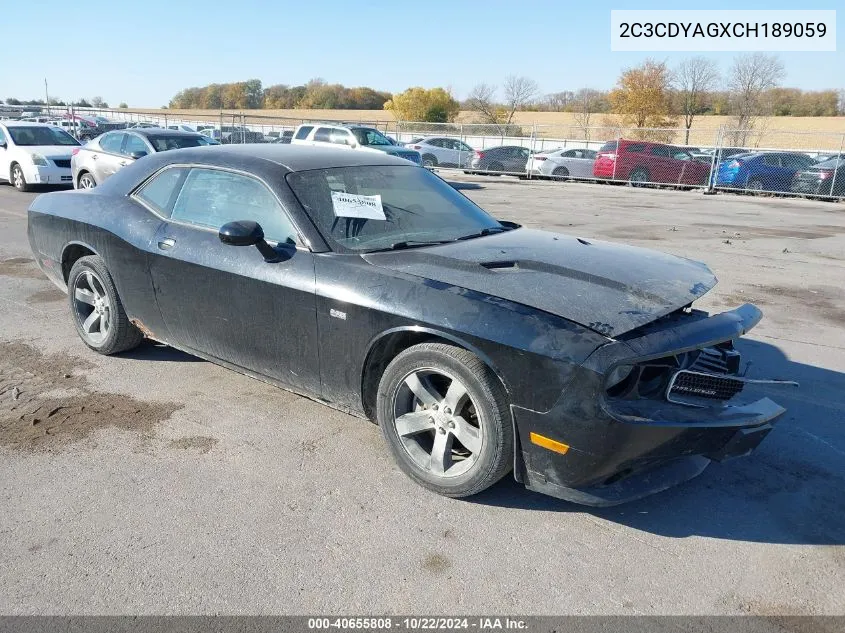 2C3CDYAGXCH189059 2012 Dodge Challenger Sxt