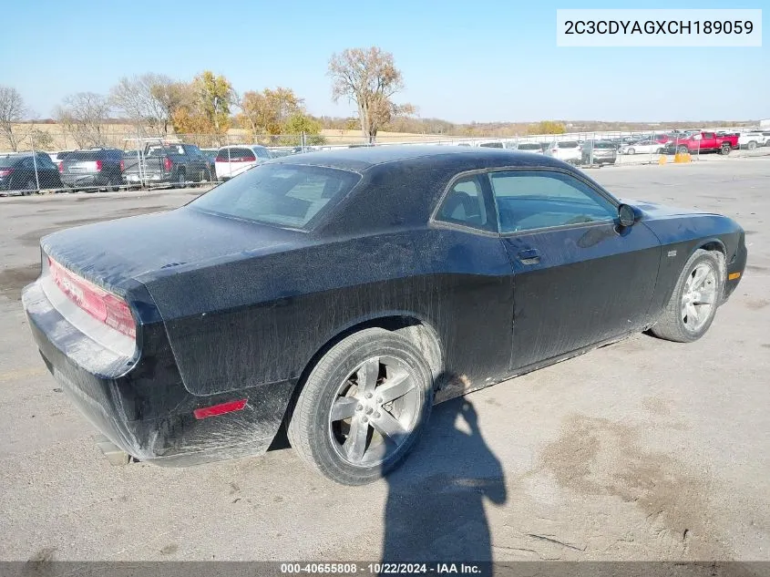 2C3CDYAGXCH189059 2012 Dodge Challenger Sxt