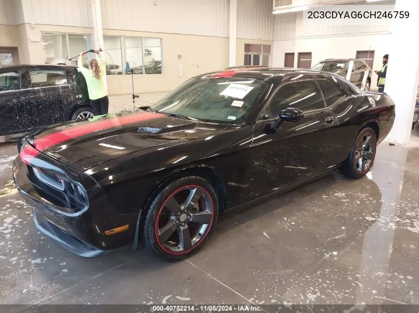 2012 Dodge Challenger Sxt VIN: 2C3CDYAG6CH246759 Lot: 40752214