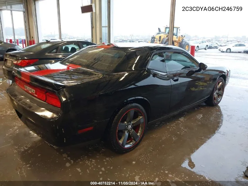 2012 Dodge Challenger Sxt VIN: 2C3CDYAG6CH246759 Lot: 40752214