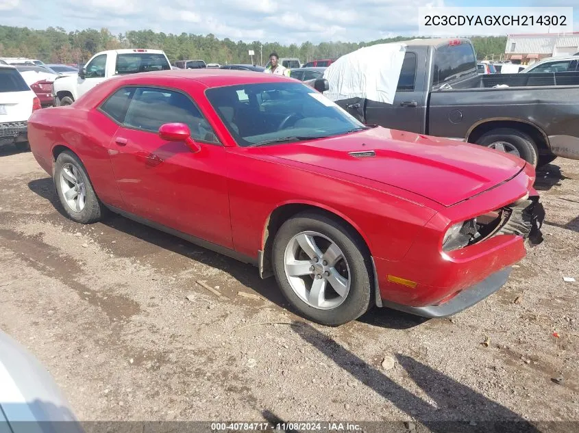 2012 Dodge Challenger Sxt VIN: 2C3CDYAGXCH214302 Lot: 40784717