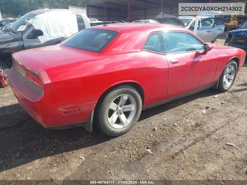 2012 Dodge Challenger Sxt VIN: 2C3CDYAGXCH214302 Lot: 40784717