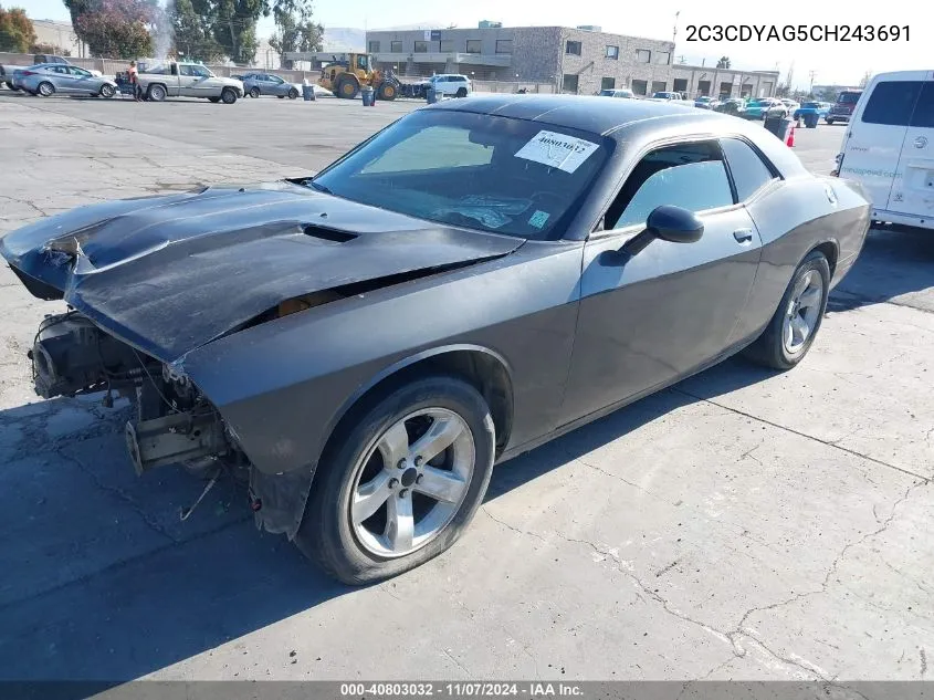 2012 Dodge Challenger Sxt VIN: 2C3CDYAG5CH243691 Lot: 40803032