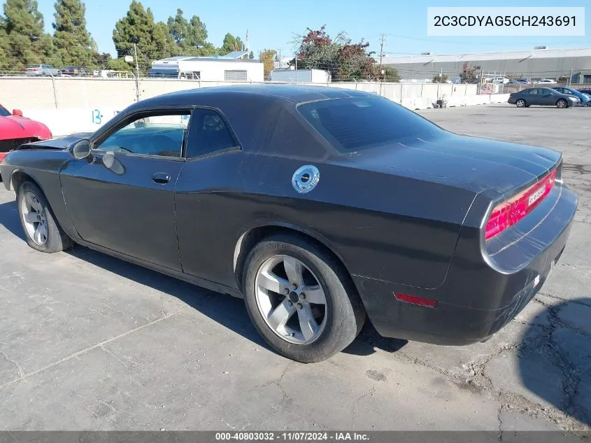 2012 Dodge Challenger Sxt VIN: 2C3CDYAG5CH243691 Lot: 40803032