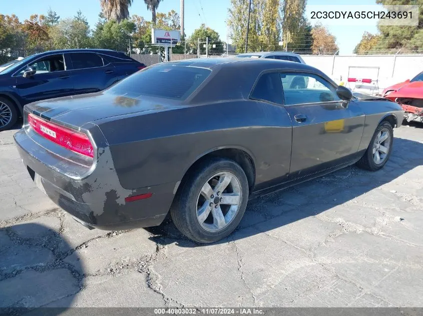 2012 Dodge Challenger Sxt VIN: 2C3CDYAG5CH243691 Lot: 40803032