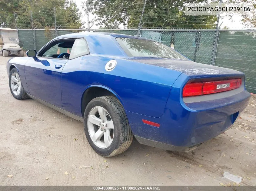 2012 Dodge Challenger Sxt VIN: 2C3CDYAG5CH239186 Lot: 40808525