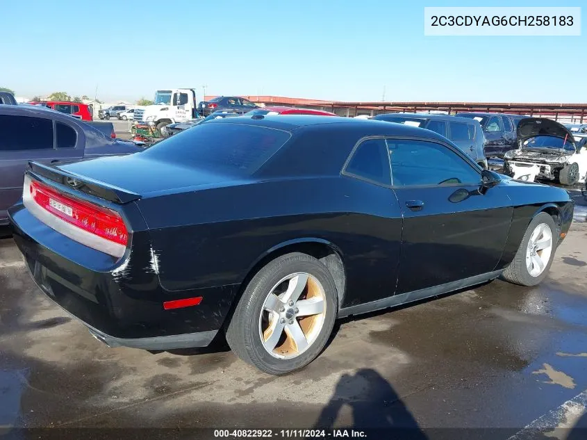 2C3CDYAG6CH258183 2012 Dodge Challenger Sxt