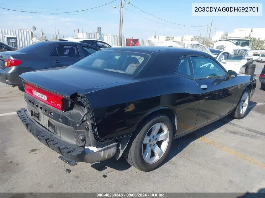 2C3CDYAG0DH692701 2013 Dodge Challenger Sxt