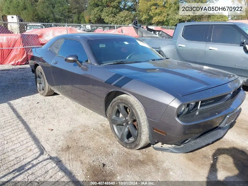 2013 Dodge Challenger Sxt VIN: 2C3CDYAG5DH670922 Lot: 40748540