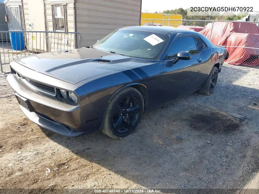 2013 Dodge Challenger Sxt VIN: 2C3CDYAG5DH670922 Lot: 40748540