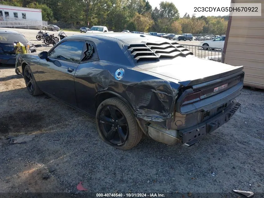 2013 Dodge Challenger Sxt VIN: 2C3CDYAG5DH670922 Lot: 40748540