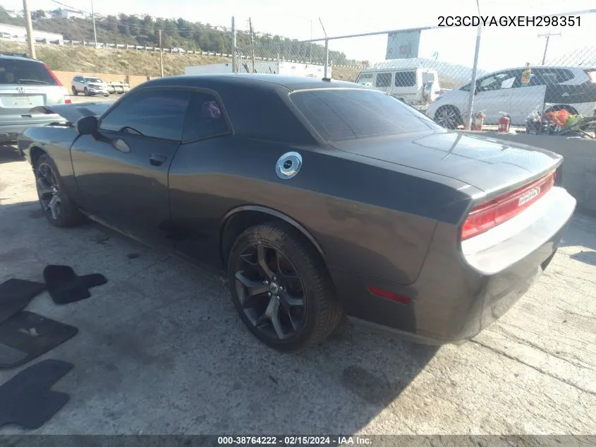 2014 Dodge Challenger Sxt VIN: 2C3CDYAGXEH298351 Lot: 38764222