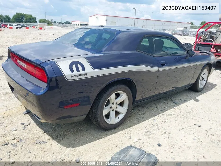 2C3CDYAGXEH153407 2014 Dodge Challenger Sxt