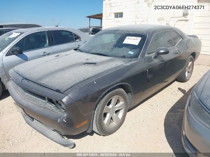 2C3CDYAG6EH274371 2014 Dodge Challenger Sxt