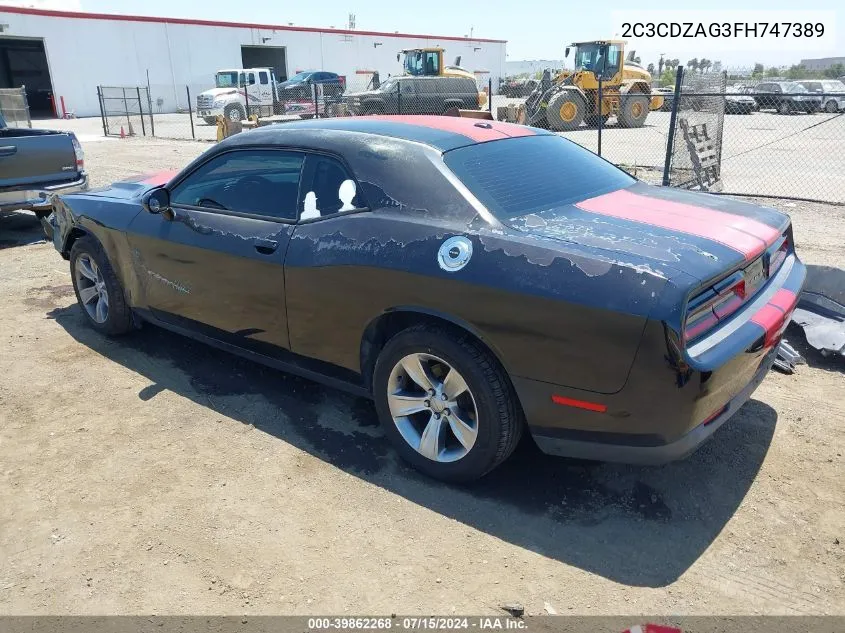 2015 Dodge Challenger Sxt VIN: 2C3CDZAG3FH747389 Lot: 39862268