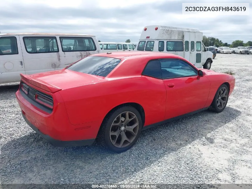 2C3CDZAG3FH843619 2015 Dodge Challenger Sxt