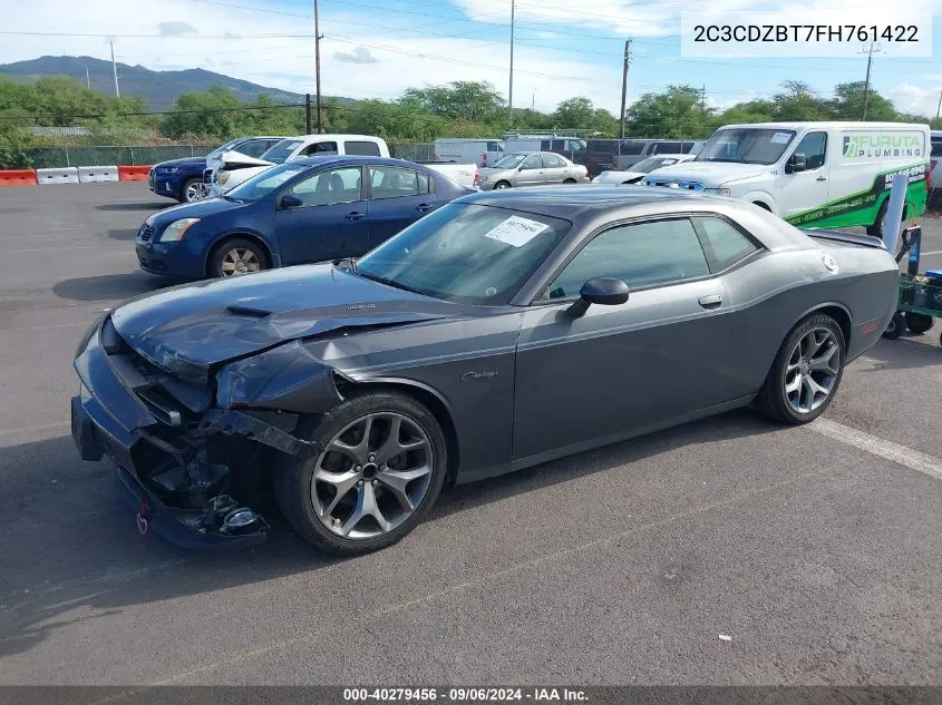 2C3CDZBT7FH761422 2015 Dodge Challenger R/T Plus