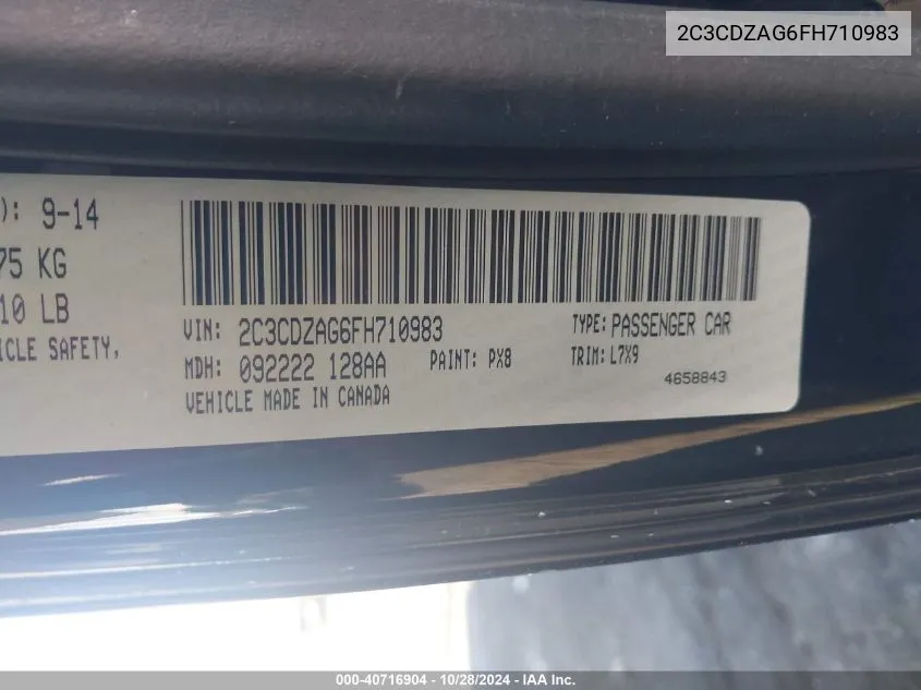 2C3CDZAG6FH710983 2015 Dodge Challenger Sxt