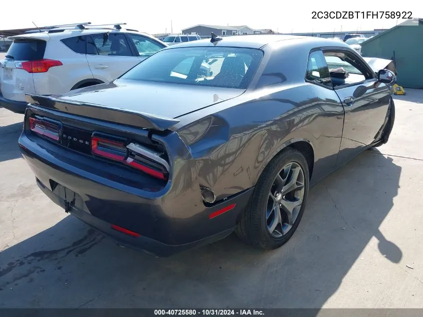 2015 Dodge Challenger R/T Plus VIN: 2C3CDZBT1FH758922 Lot: 40725580