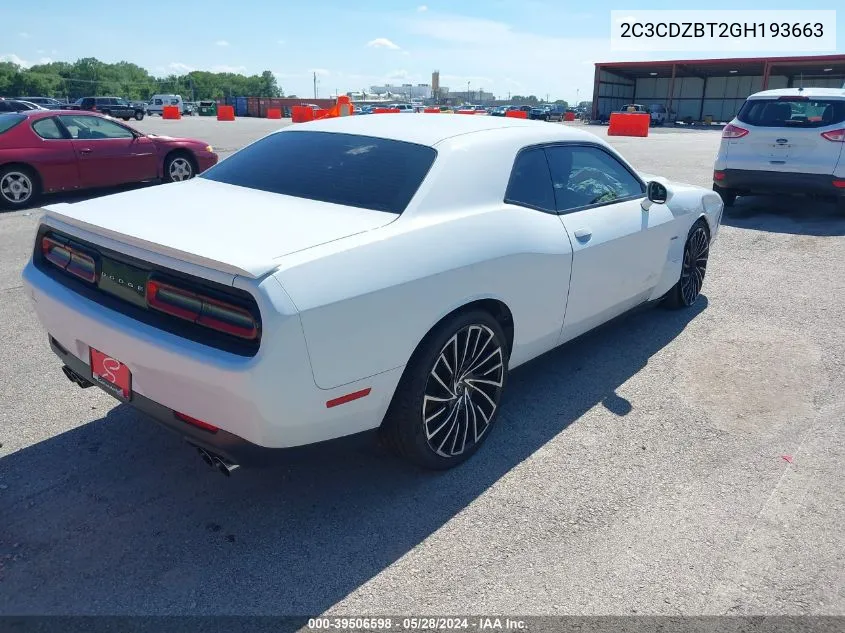 2016 Dodge Challenger R/T VIN: 2C3CDZBT2GH193663 Lot: 39506598