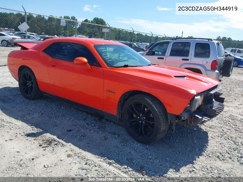 2016 Dodge Challenger Sxt VIN: 2C3CDZAG5GH344919 Lot: 39538764