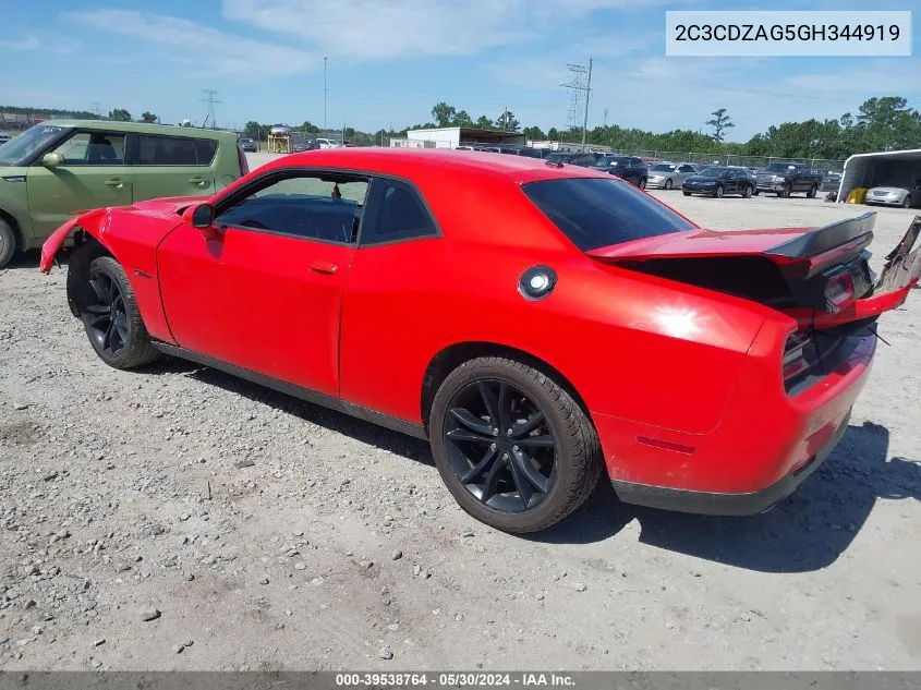 2016 Dodge Challenger Sxt VIN: 2C3CDZAG5GH344919 Lot: 39538764