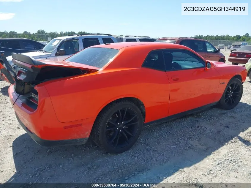 2016 Dodge Challenger Sxt VIN: 2C3CDZAG5GH344919 Lot: 39538764