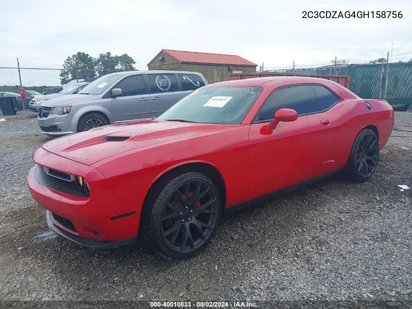 2C3CDZAG4GH158756 2016 Dodge Challenger Sxt