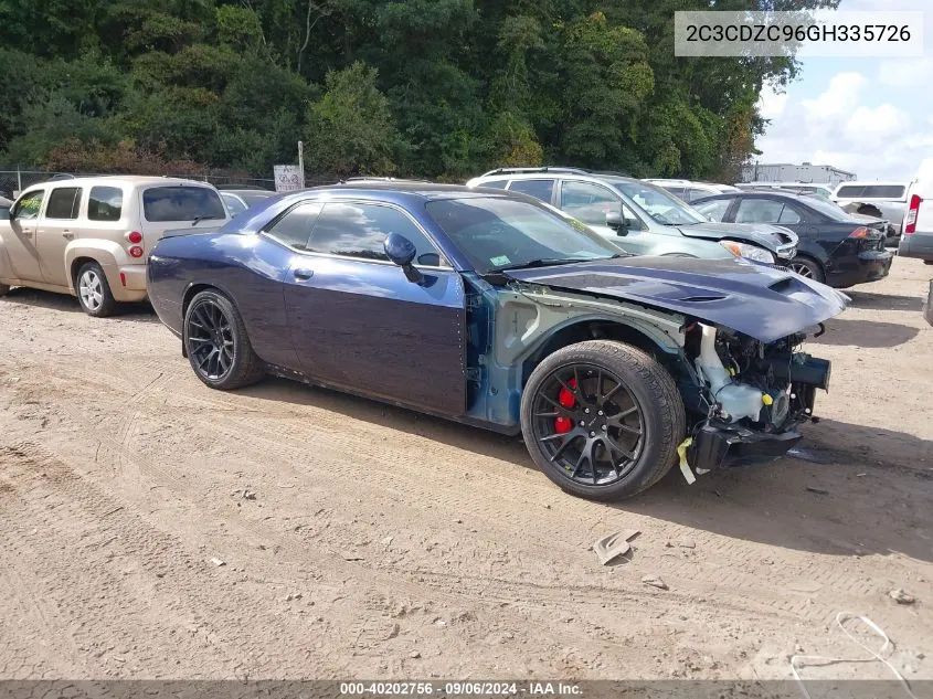 2016 Dodge Challenger Srt Hellcat VIN: 2C3CDZC96GH335726 Lot: 40202756