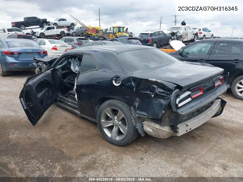 2C3CDZAG7GH316345 2016 Dodge Challenger Sxt