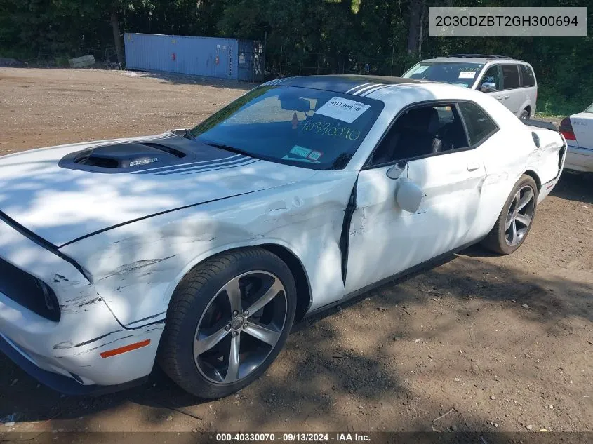 2016 Dodge Challenger R/T Plus Shaker VIN: 2C3CDZBT2GH300694 Lot: 40330070