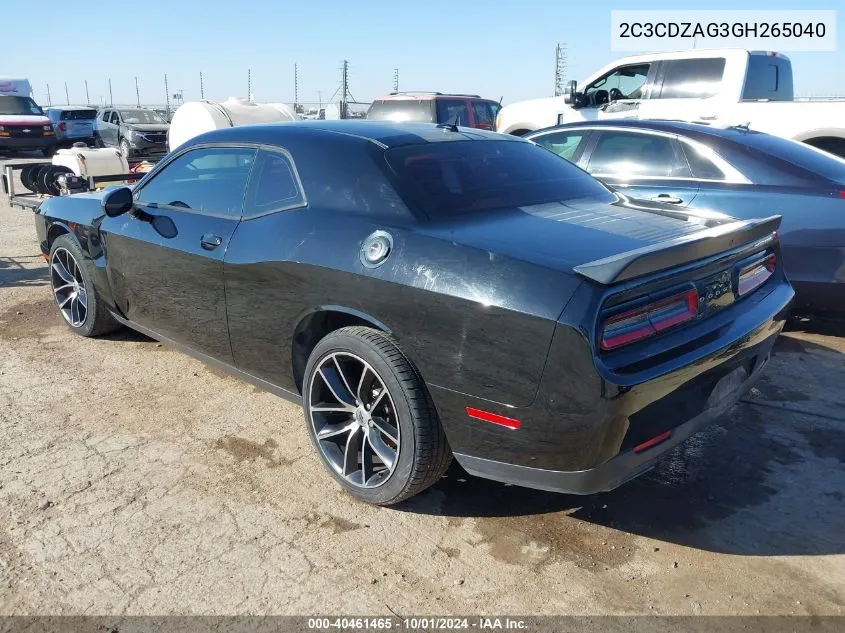 2016 Dodge Challenger Sxt VIN: 2C3CDZAG3GH265040 Lot: 40461465